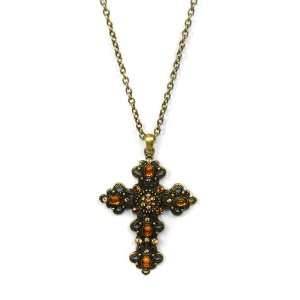  Vintage Inspired Cross Necklace in Antique Brass Tone with 
