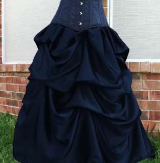 AZAC Gothic Steampunk Gathered Black Satin Ballgown Bustle Skirt M L 