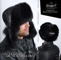 Black Fox Fur Hat Trapper Bomber Ushanka man men winter  