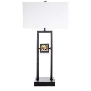  Digital Photo Black Metal Table Lamp with White Linen 