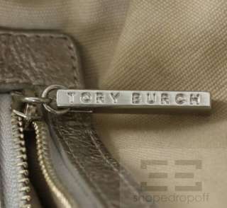 Tory Burch Silver Pebbled Leather & Python Trim Tote Bag  