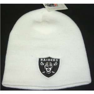 Los Angeles Raiders Embroidered White Beanie Knit Skull Cap Straight 