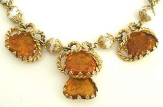 Beautiful Vintage Volupte Gold Amber Glass Necklace  