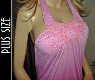 New PLUS SIZE Womens Pink Sequence Club Halter Top 1X  