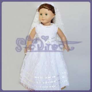 bridesmaid White Wedding Party Dress for American Girl  