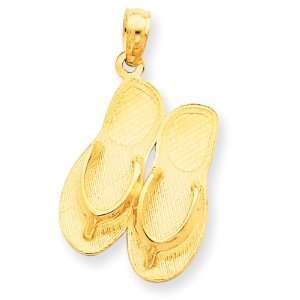  14k Gold 3 D Maui Aloha Flip Flops Pendant Jewelry