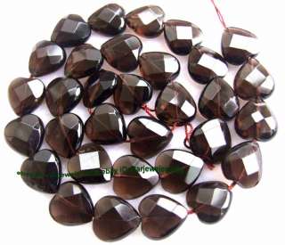 Smoky Quartz 12mm Flat Heart shaped Faceted Beads 15  