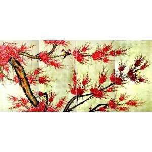   Paintings   24 x 48 Red Birds and Red Cherry   LPSC4