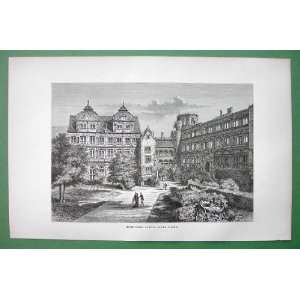 GERMANY View of Heidelberg Castle Inner Court   Original Antique Print 