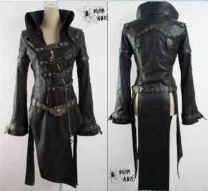 UNISEX Gothic Kuroshitsu​ji man made leather PUNK Blazer Long jacket 