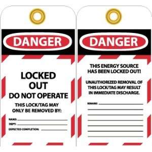 Tag, Danger, Locked Out,Do Not Operate, 6X3 1/4, Unrippable Vinyl, 25 