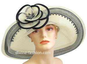 Womens Church Hat, Derby hat, Horsehair, Cream/BK 8355  