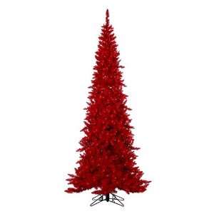  7.5 Pre Lit Red Slim Ashley Spruce Artificial Christmas Tree 