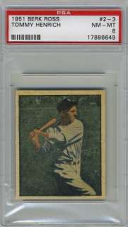 1951 Berk Ross #2 3 Tommy HENRICH (Yankees) PSA 8 NM/MT  