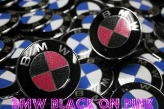 BMW Emblem Roundels GLITTER BLACK & PINK HOOD and TRUNK Pair 3 5 7 X M 
