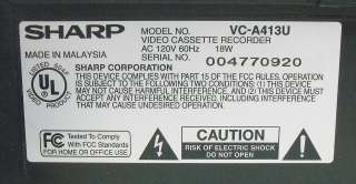 Sharp VC A413 VHS 4 Head VCR Player Rapid Rewind  