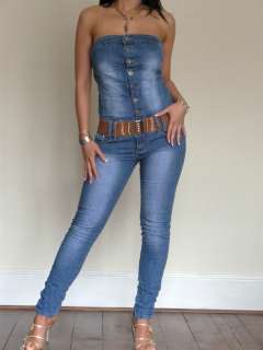   Blue Jeans Skinny Denim Catsuit Jumpsuit Size 8 10 12 14 16  