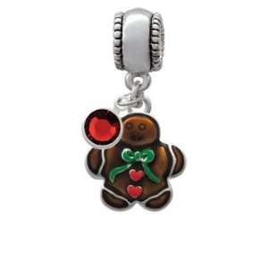 Gingerbread Boy European Charm Bead Hanger with Siam Swarovski Crystal 