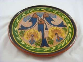   Folk Art Pottery Hand Painted Textured Fish Plate Charger 10  