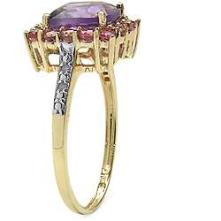 10k Yellow Gold Amethyst, Pink Tourmaline and Diamond Accent Ring 