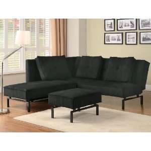   Sectional Sofa Bed in Black Fabric w/ Ottoman