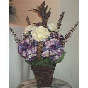  Multi Colored Violet Silk Hydrangeas & White Roses