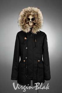 vb HOMME Leopard Lined Parka Jacket with Fur Trimmed Hood BLACK, KHAKI 