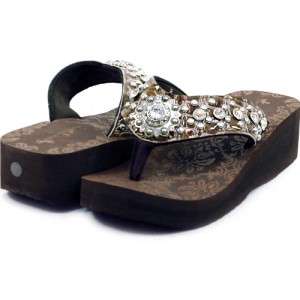 Western Womens Sandals Flip Flops with Rhinestone Sun Size 6 10 
