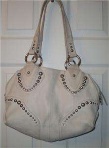 Makowsky Off White Cream Leather Shoulder Bag Rivets Handbag  