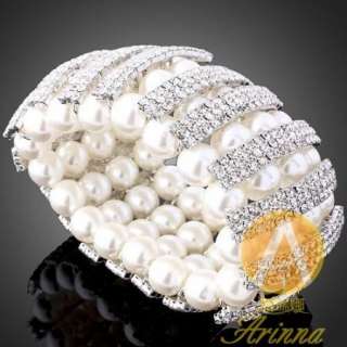 ARINNA Swarovski Crystal Pearl Stretch Wedding Bracelet  