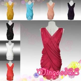 Women Evening Clubwear Cocktail Party Sleeveless V Neck Draping Above 