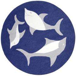 Hand Hooked Dolphin Wool Rug (8x8 Round)  