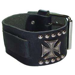 Nemesis Metal Iron Cross Black Leather Watch Band  
