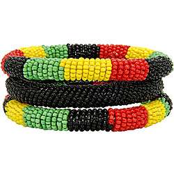 Red/ Green/ Yellow 3 piece Massai Bangle Set (Kenya)  