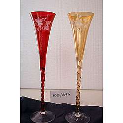 Italian Etched Crystal Champagne Flutes (Set of 2)  