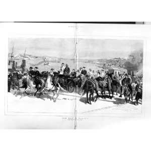  1876 SCENE BAY GALATA LANG HORSES CARRIAGE BOATS PRINT 