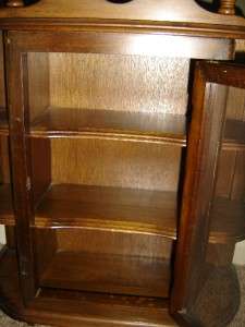 Large Wood Curio Cabinet Glass Door Three Tiered Shelves Stand or Wall 