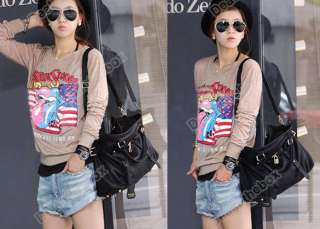 Black Korean Style Lady PU Leather Handbag Shoulder Bag  