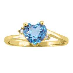   Birthstone Swiss Blue Topaz/ Diamond Heart Ring  