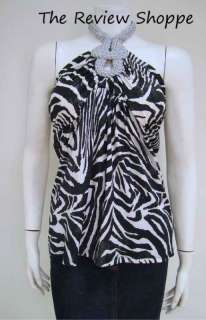 Dusak Designs Zebra Animal Print Halter Top Blouse Shirt Black White L 