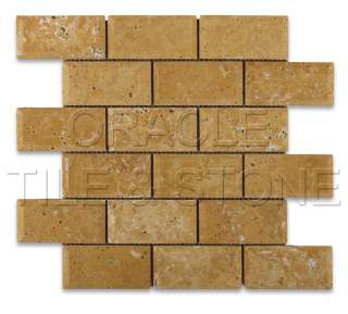 Gold / Yellow Travertine Beveled Brick Mosaic  