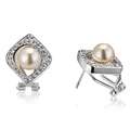 Sterling Silver Faux White Pearl and Cubic Zirconia Earrings 