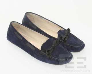 Chanel Navy Blue Suede And Grosgrain Ribbon Loafers Size 39  