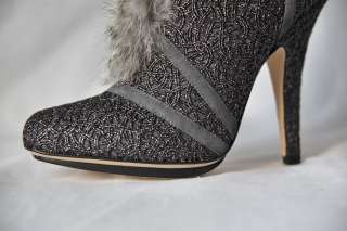 CHRISTIAN DIOR Fur Grey Suede Ankle Bootie Boot Pump High Heel 5.5 35 