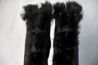 CHRISTIAN DIOR Black Fur&Suede Sparkle Ankle Bootie Boot Pump High 