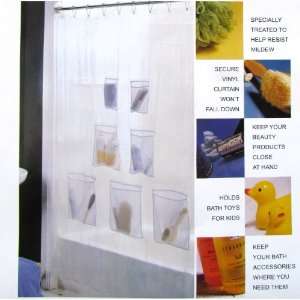  Vinyl Shower Curtain with Mesh Pockets (7) to Store Your 