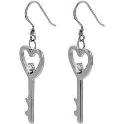 Sterling Silver Heart Key Earrings  