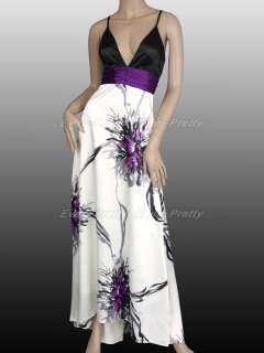 Sexy White Purple Bowtie Water Colour Print Long Evening Dress 09085PP 
