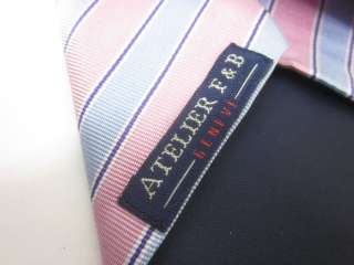 ATELIER F&B Mens Pink and Blue Striped Silk Neck Tie  