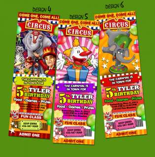 CIRCUS CARNIVAL CLOWN TICKET BIRTHDAY PARTY INVITATIONS  